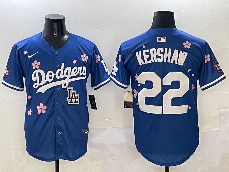 Men Los Angeles Dodgers #22 Kershaw Blue Sakura Edition 2025 Nike MLB Jersey style 9->los angeles dodgers->MLB Jersey